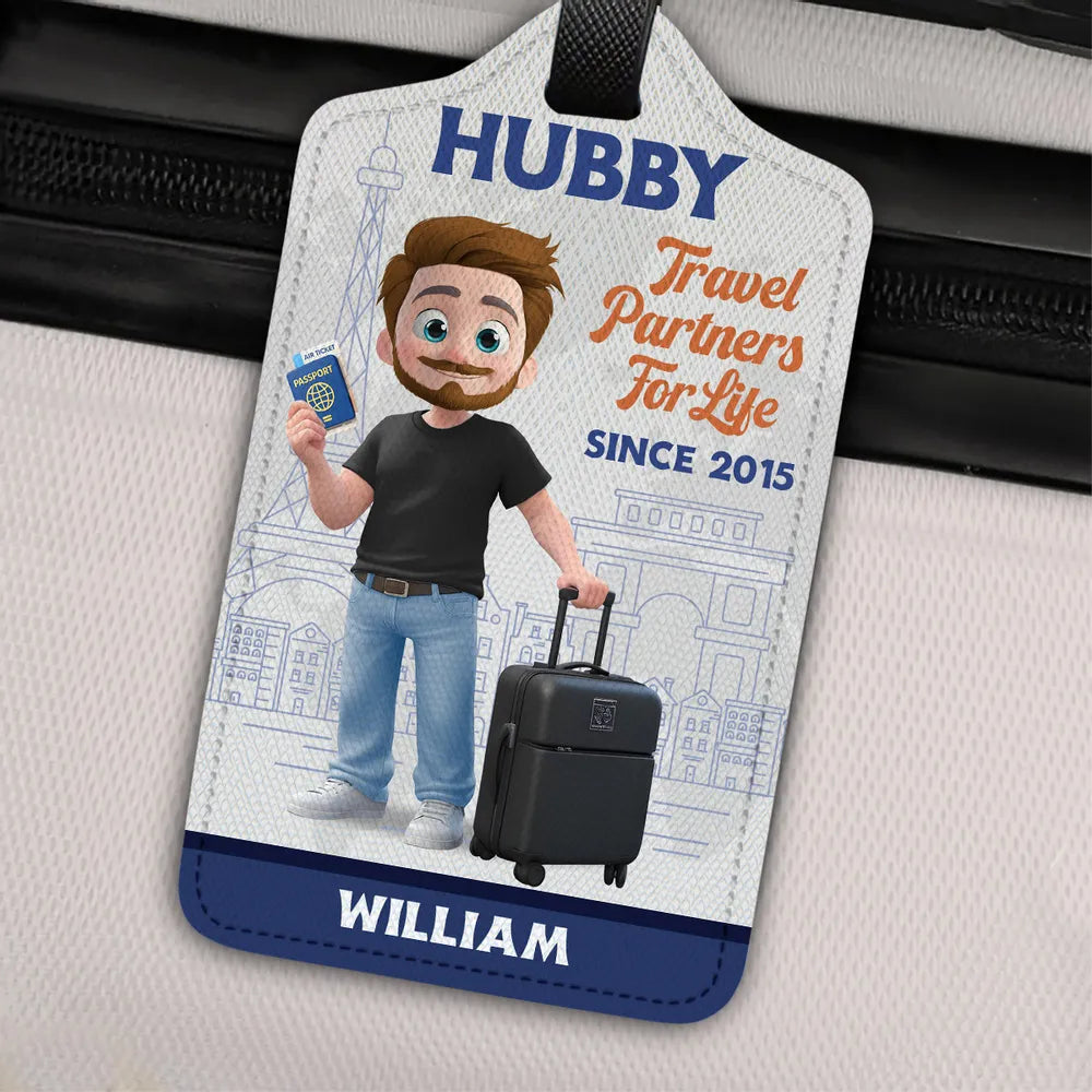 Custom Leather Luggage Tag, Travel Partners For Life With Suitcases, Creative Gift for Partner