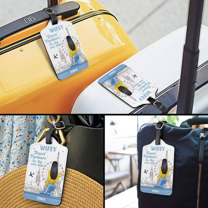Couples Leather Luggage Tag Set – Custom Travel Partners Design with sightseeing illustration, perfect unique gift for the traveler you love