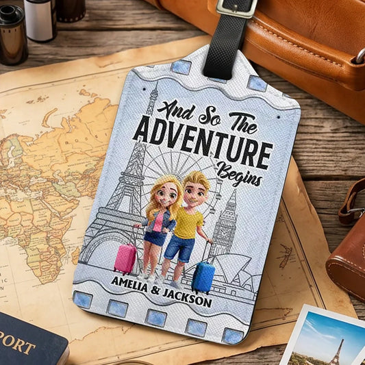 Leather Luggage Tag Personalized Travel Gift for Couples, And So The Adventure Begins, Stylish Luggage Identification for Trips