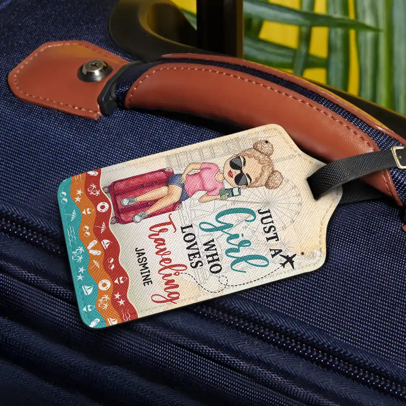 Personalized Leather Luggage Tag And So The Adventure Begins Cute Traveler Girl Design Unique Travel Gift Easy to Spot