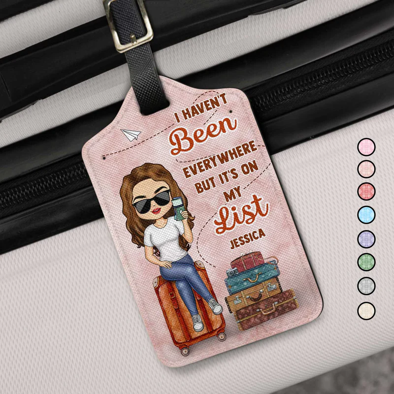 Personalized Leather Luggage Tag, It's On My List Quote with Suitcases, Creative Gift for Vacation Lovers