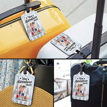 Leather Luggage Tag Personalized Travel Gift for Couples, And So The Adventure Begins, Stylish Luggage Identification for Trips