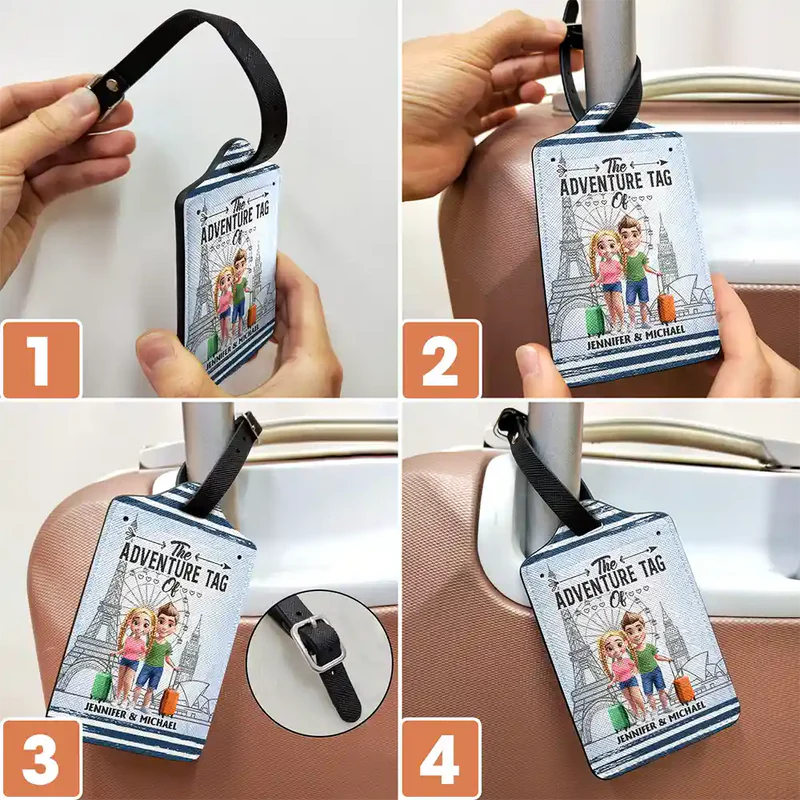 Leather Luggage Tag Personalized Travel Gift for Couples, And So The Adventure Begins, Stylish Luggage Identification for Trips